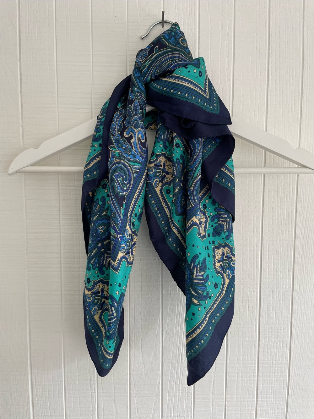 Beautiful Vtg Satin Scarf made in Italy blue/green/turquoise